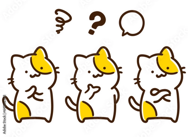 Obraz 色々なポーズで考えるかわいいねこのキャラクターのデフォルメイラストセット