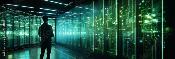 Obraz Next-Gen Paradigm: AI Specialist in Virtual Reality Data Hub, Cloud-Enabled Machine Learning and Cybersecurity Ecosystem. SAAS, IoT, Digital Transformation.