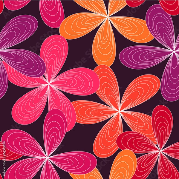 Fototapeta Cute spring pink and orange flower pattern seamless background