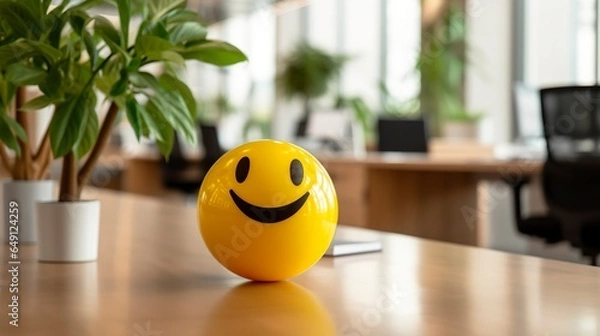 Obraz A Yellow Smiling Ball Can Promote a Positive Work Environment.