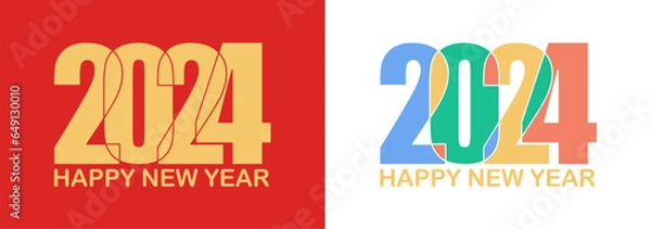 Fototapeta Happy New Year 2024 Logo Design , Red And White Background