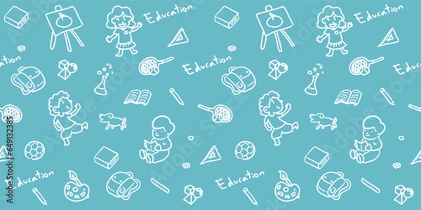 Obraz Back to school doodle seamless pattern. Hand drawn background, Education, Vector illustration.