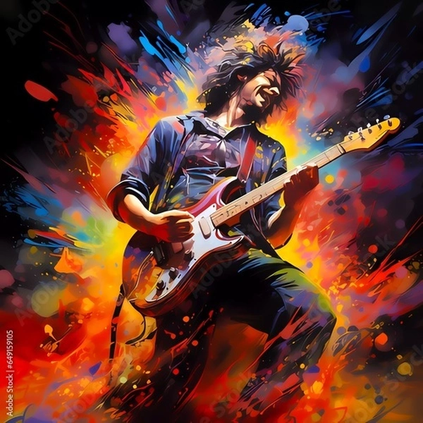 Fototapeta An image of a rock star performing on stage in a vibrant art style