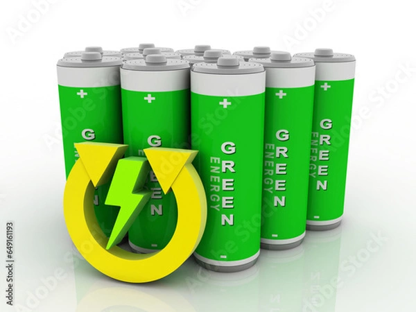 Fototapeta 3d rendering renewable energy sign with battery