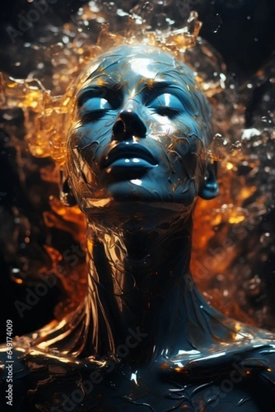 Fototapeta An abstract, surreal representation of a human form made of stardust, highlighting the idea that our physical selves are intertwined with cosmic matter.