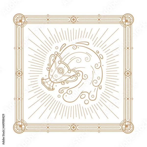 Obraz Aquarius zodiac sign and astrology symbol, element. Modern outline vector illustration. White background
