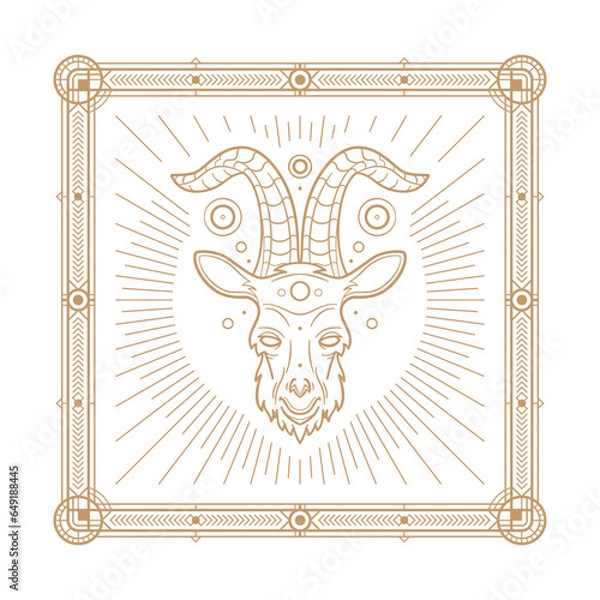 Obraz Capricorn zodiac sign and astrology symbol, element. Modern outline vector illustration. White background