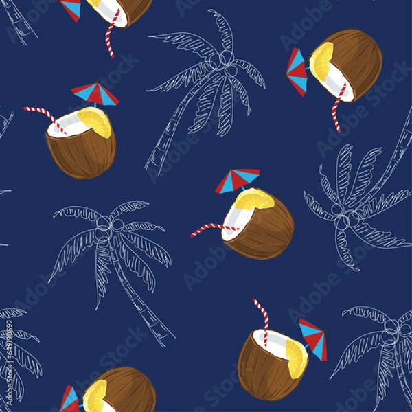 Fototapeta Summer conversational beach island ,wave ,elements seamless pattern.