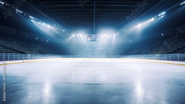 Fototapeta empty Hockey rink sport arena ice and light - Generative AI