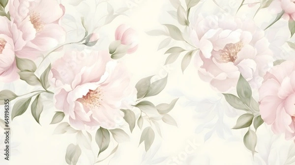Fototapeta Seamless floral pattern with peonies on light background, watercolor. Template design for textiles, interior, clothes, wallpaper. Botanical art.