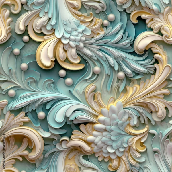 Obraz Natural embroidery fantasy rococo flowing seamless pattern, AI Generated