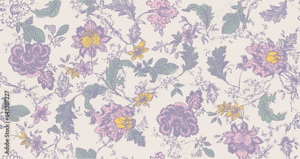 Fototapeta Summer floral pattern  perfect for textiles and decoration, Design for wallpaper, wrapping paper, background, fabric. Vector seamless pattern with decorative climbing flowers.