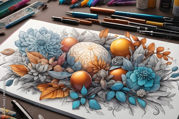 Fototapeta Draw a colorful and beautiful flower on drawing paper.
Generative AI