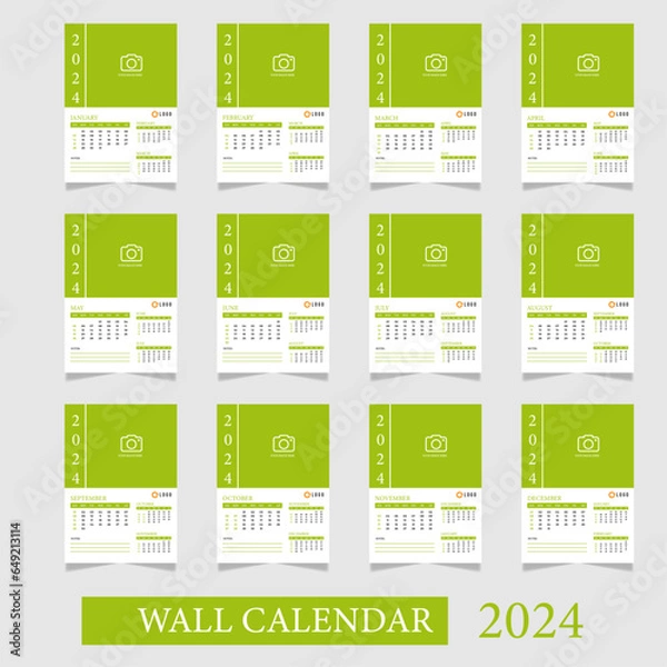 Fototapeta Wall Calendar 2024 Vector Design Template. Set of 12 Pages Wall Calendar Design