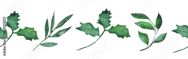 Fototapeta Greenery pattern. Border with branch and leaves. Vintage botanical plant