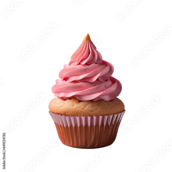 Fototapeta Pink cupcake, isolated, transparent background, no background. PNG.