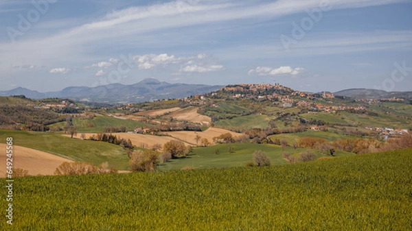 Fototapeta The Rocca dei Borgia is a 16th-century castle in Camerino, in Marche, Italy originally built for Cesare Borgia. The photo was taken from the field side