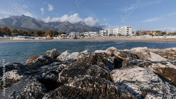 Fototapeta View of the city of Formia from the breakwater. is an Italian city with a population in the province of Latina in Lazio.
