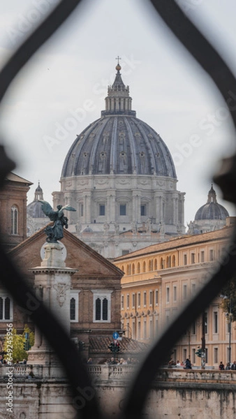 Fototapeta St. Peter's Basilica - Vatican. The photo was taken through a fence that complements the composition. photo in the format of wallpaper for your phone.