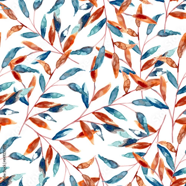 Obraz Brown orange watercolor leaf seamless pattern