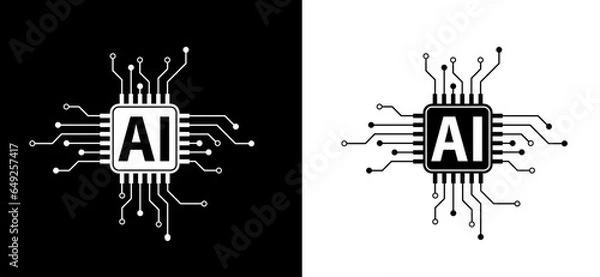 Fototapeta Artificial intelligence AI pictogram. Technology related to artificial intelligence, computers and systems that are intelligent, graphic of robot. Vector ai generated logo or symbol. Tech icon
