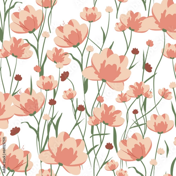 Obraz Retro floral vector seamless pattern design pink orange
