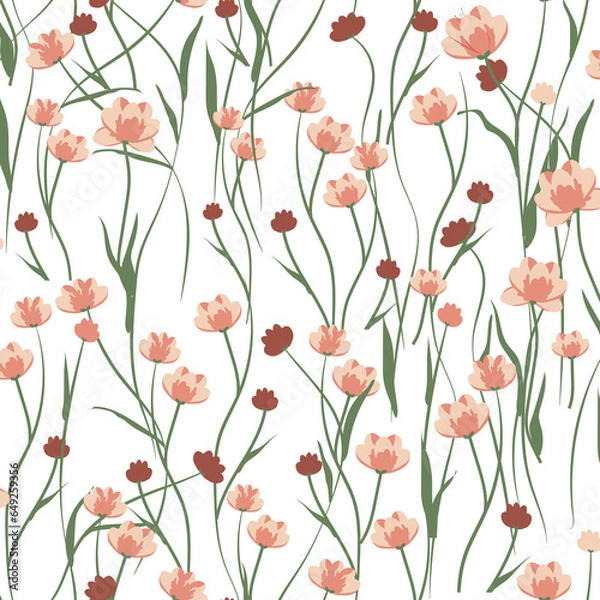 Obraz Small vector floral pattern in orange pink tones 