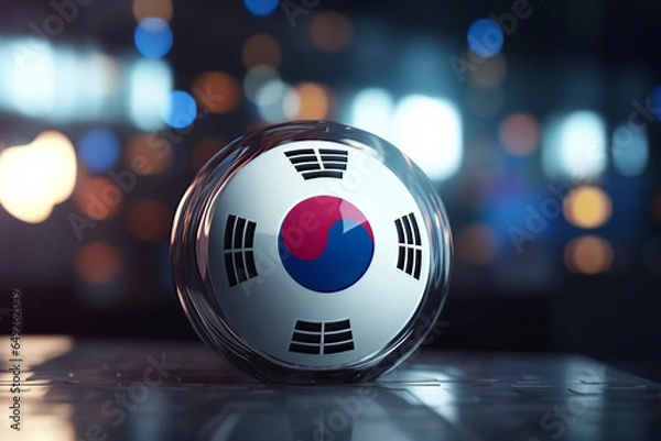 Obraz Red Blue and white 3D Render Minimalist South Korea flag bokeh background with minimalist symbol, Generative AI