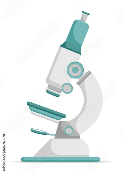 Obraz Scientific laboratory microscope vector flat design isolated on white background