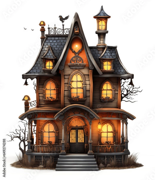 Fototapeta Spooky halloween house isolated on the transparent background PNG. AI generative.