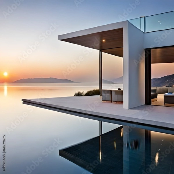 Fototapeta modern living room with pool generative AI