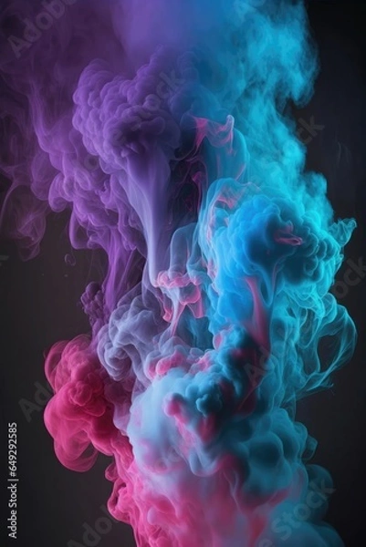 Fototapeta Blue and pink smoke on a black background. Background from the smoke of vape