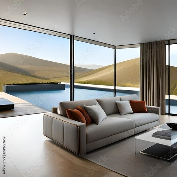 Fototapeta modern living room with fireplace generative AI