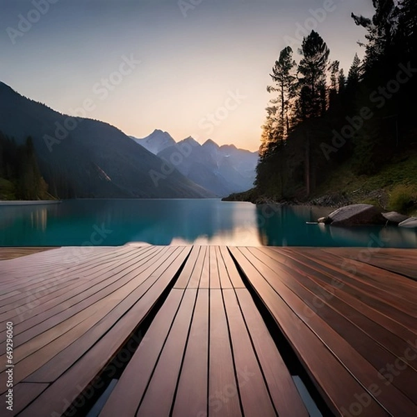 Fototapeta wooden pier at sunset generative AI