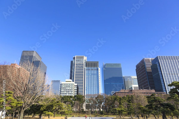 Fototapeta 快晴青空 丸の内の高層ビル街