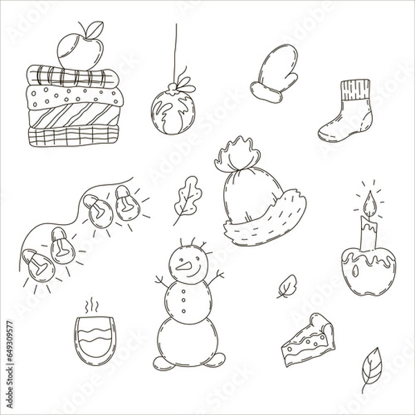 Obraz coloring drawing sketch objects attributes winter autumn seasons