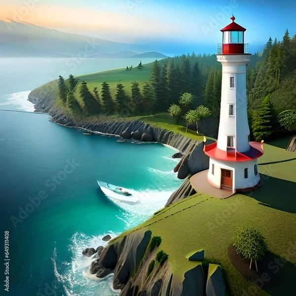 Fototapeta lighthouse on the coast of the island