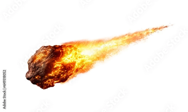 Fototapeta A glowing meteor with a tail of red-hot flames, isolated transparent PNG. Generative AI