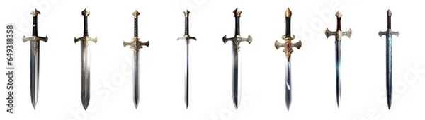 Fototapeta Collection of medieval swords, fantasy swords, isolated, transparent PNG.