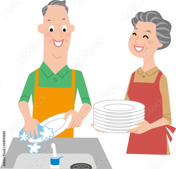 Fototapeta シニア皿洗い