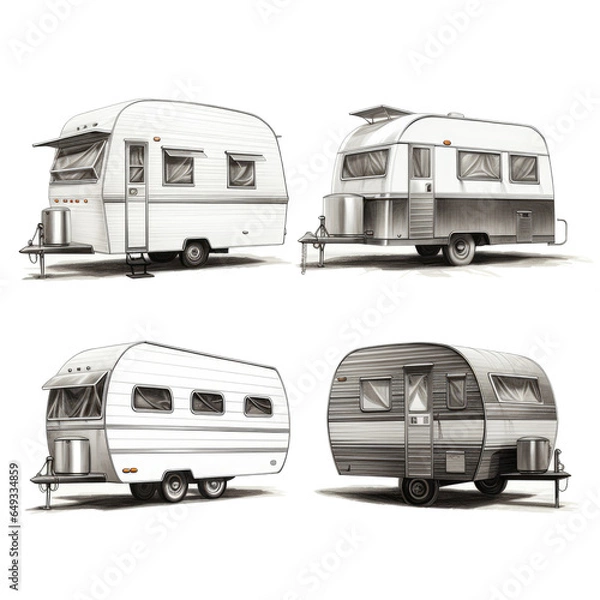 Obraz Set of Vintage Caravans Isolated On Transparent Background