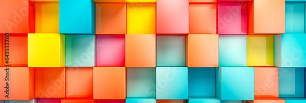 Fototapeta Abstrakte helle geometrische Pastellfarben 3D Quadraten und Rechtecken Hintergrund, Banner, Panorama. Generiert mit KI