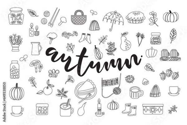 Fototapeta Vector collection with autumn symbols and elements. Hello Autumn