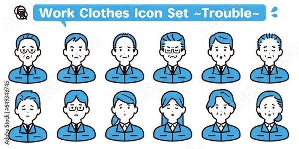 Obraz 作業着を着た困った表情の人物アイコンセット