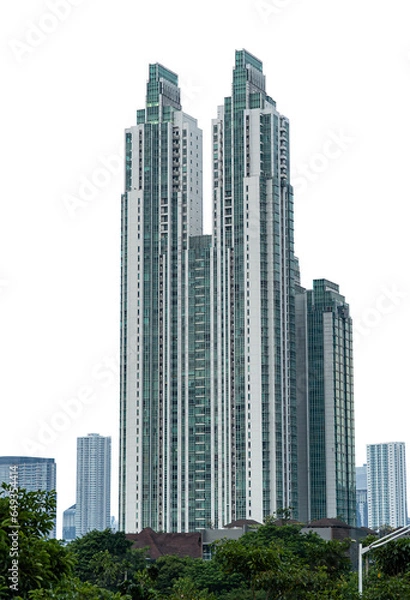 Obraz skyscrapers in downtown city. city building landscape. many high building is like city landmark of jakarta amazing for design or brochure or company profile. High building transparent. Cityscape
