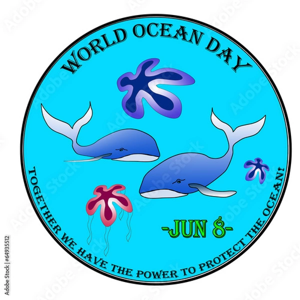 Fototapeta World ocean day label, stamp vector illustration