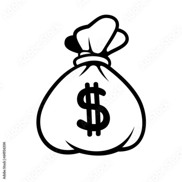 Obraz Ikona pieniądze dolara z torbą. Wektor.
