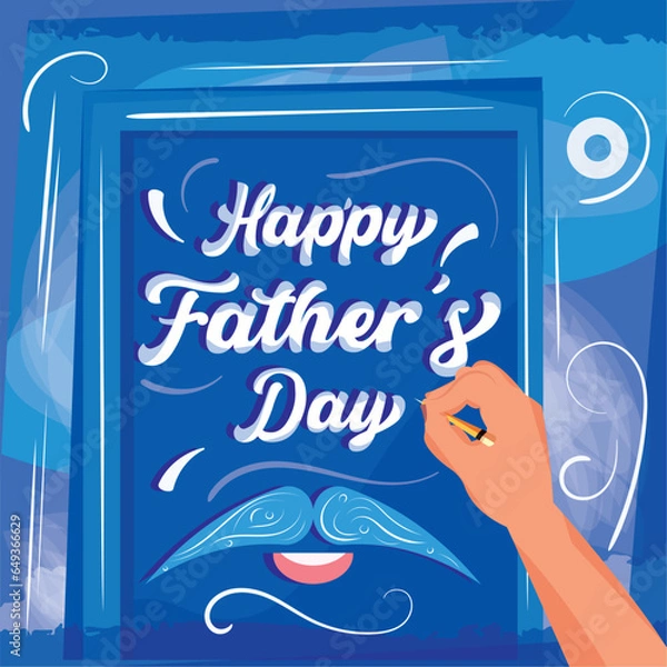 Fototapeta Hand holding an album with mustache Happy father day Vector