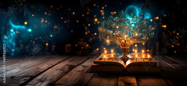 Fototapeta Old book with magic lights. Magic concept. AI generated