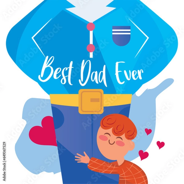 Fototapeta Cute son hugging his dad Happy father day Vector